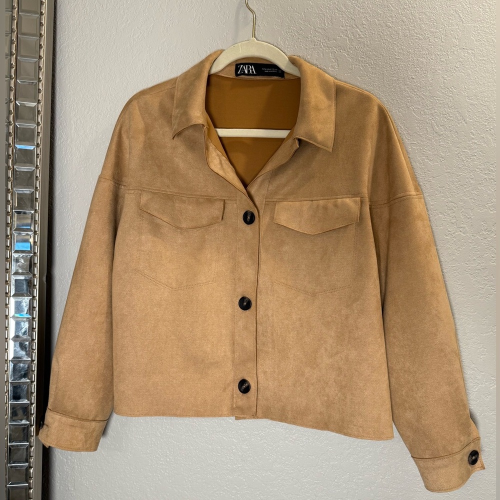 Zara Suede Button Down Long Sleeve Top